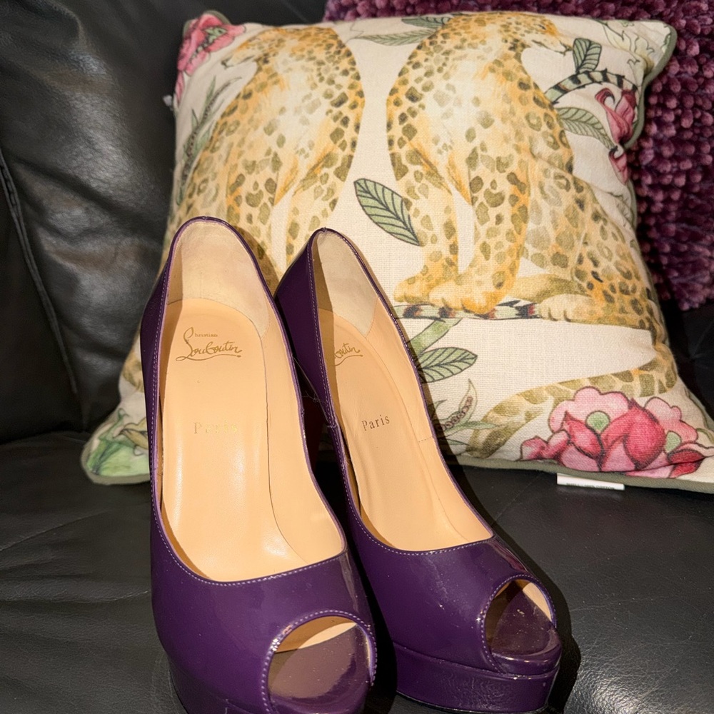 Christian Louboutin Purple Patent Peep-Toe Platform Pumps